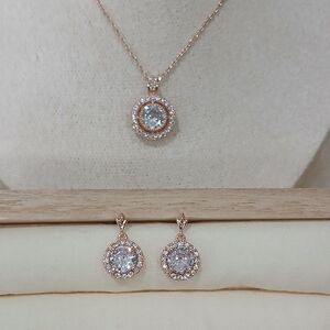 14k Gold Plated CZ Solitaire Necklace Set